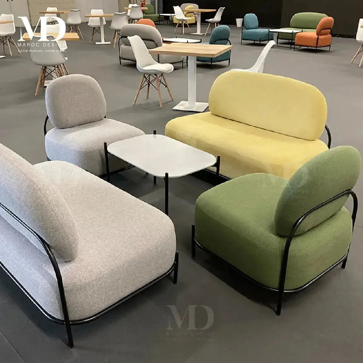 ALPINO Canapés et Fauteuils luxe et Confort Maroc Design-canapé, fauteil, Pouf, Meridienne-Maroc Design-Blanc-Velour-Maroc Design