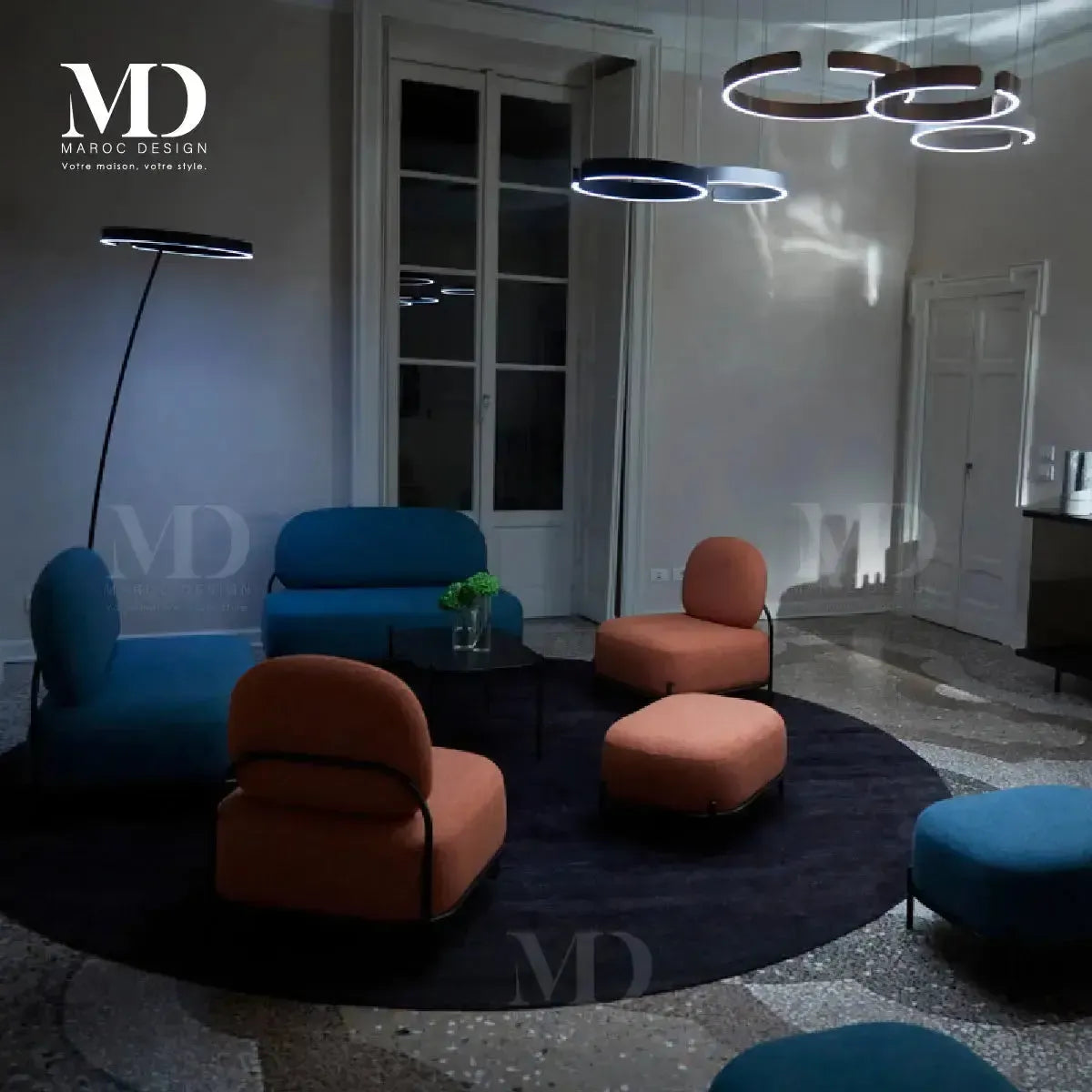 ALPINO Canapés et Fauteuils luxe et Confort Maroc Design-canapé, fauteil, Pouf, Meridienne-Maroc Design-Blanc-Velour-Maroc Design