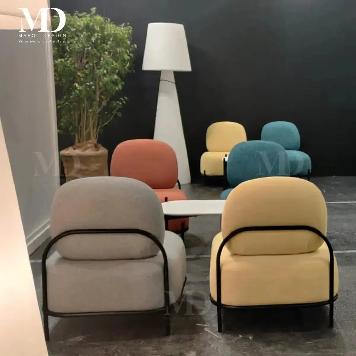ALPINO Canapés et Fauteuils luxe et Confort Maroc Design-canapé, fauteil, Pouf, Meridienne-Maroc Design-Blanc-Velour-Maroc Design