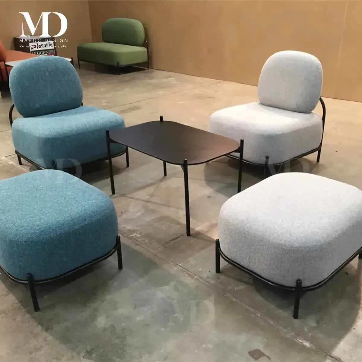 ALPINO Canapés et Fauteuils luxe et Confort Maroc Design-canapé, fauteil, Pouf, Meridienne-Maroc Design-Blanc-Velour-Maroc Design