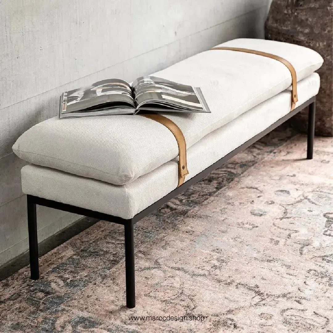 BAXTER Banc – Élégance et Confort en Tissu Crème par Maroc Design-Banc, Tabouret, Chambre, Réception-Maroc Design-Gris-Maroc Design