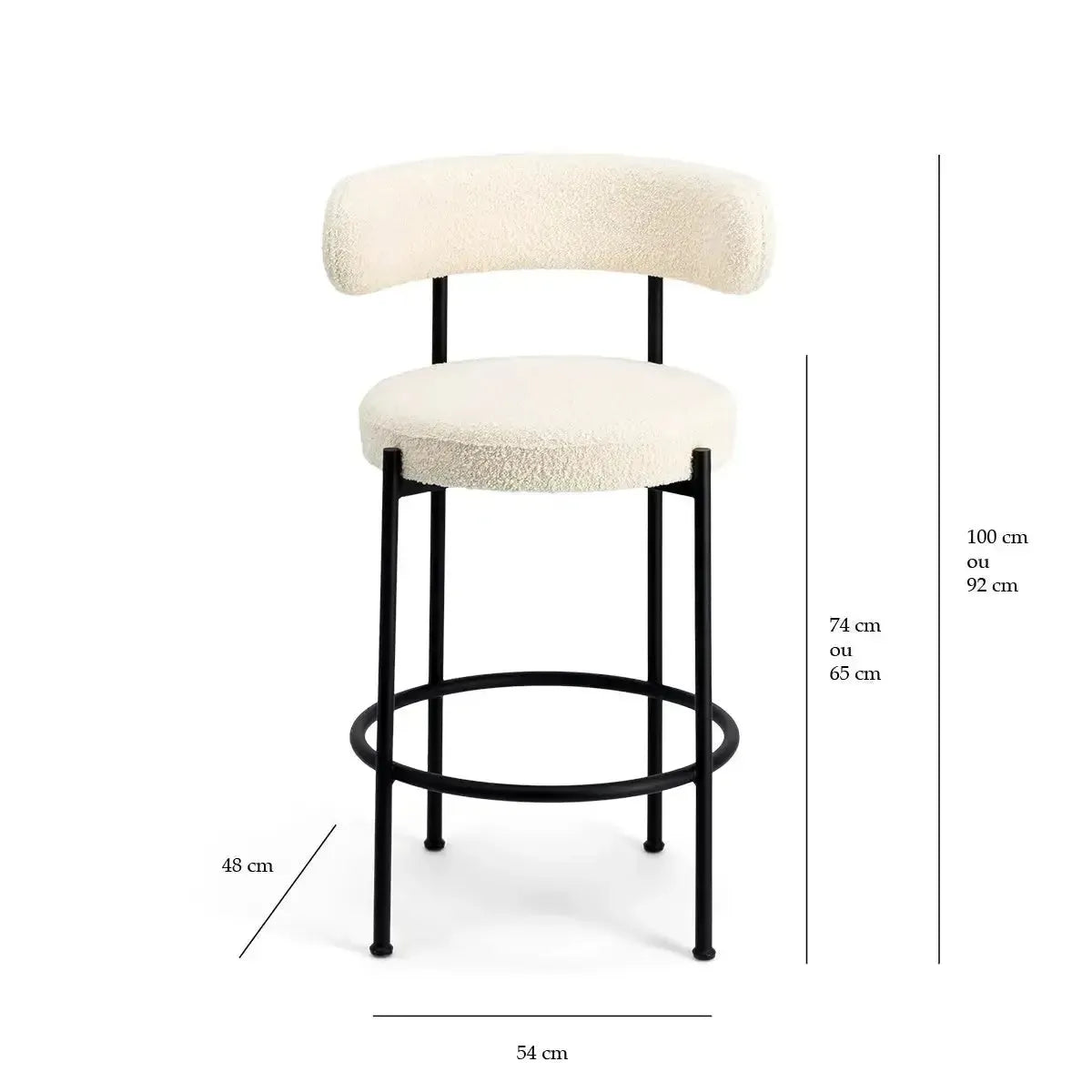 CHAISY - Tabouret Chaise de bar salle à manger, comptoir ou cuisine bar-Table à Manger, Chaises, Tabouret, Bar, Comptoire-Maroc Design-Blanc-Velour-Maroc Design