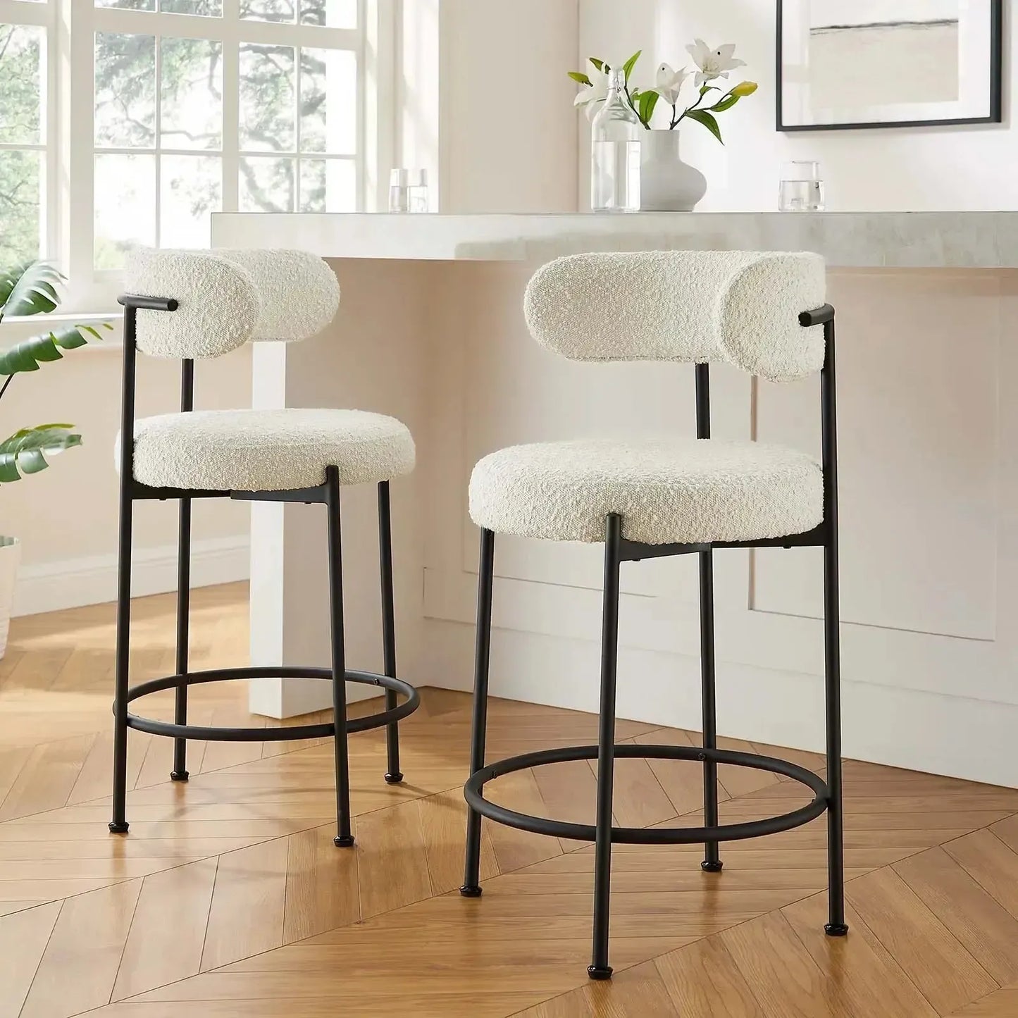 CHAISY - Tabouret Chaise de bar salle à manger, comptoir ou cuisine bar-Table à Manger, Chaises, Tabouret, Bar, Comptoire-Maroc Design-Blanc-Velour-Maroc Design