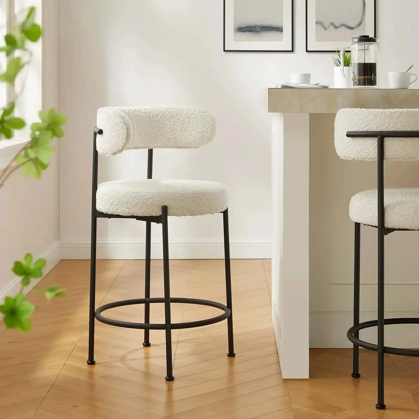 CHAISY - Tabouret Chaise de bar salle à manger, comptoir ou cuisine bar-Table à Manger, Chaises, Tabouret, Bar, Comptoire-Maroc Design-Blanc-Velour-Maroc Design