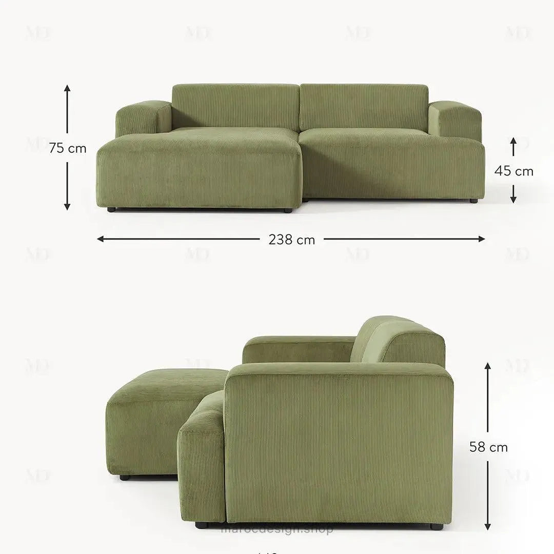 Canapé 2 Places XL MELVANA – Vert Olive Modulaire | Maroc Design-canapé, fauteil, Pouf, Meridienne-Maroc Design-Maroc Design