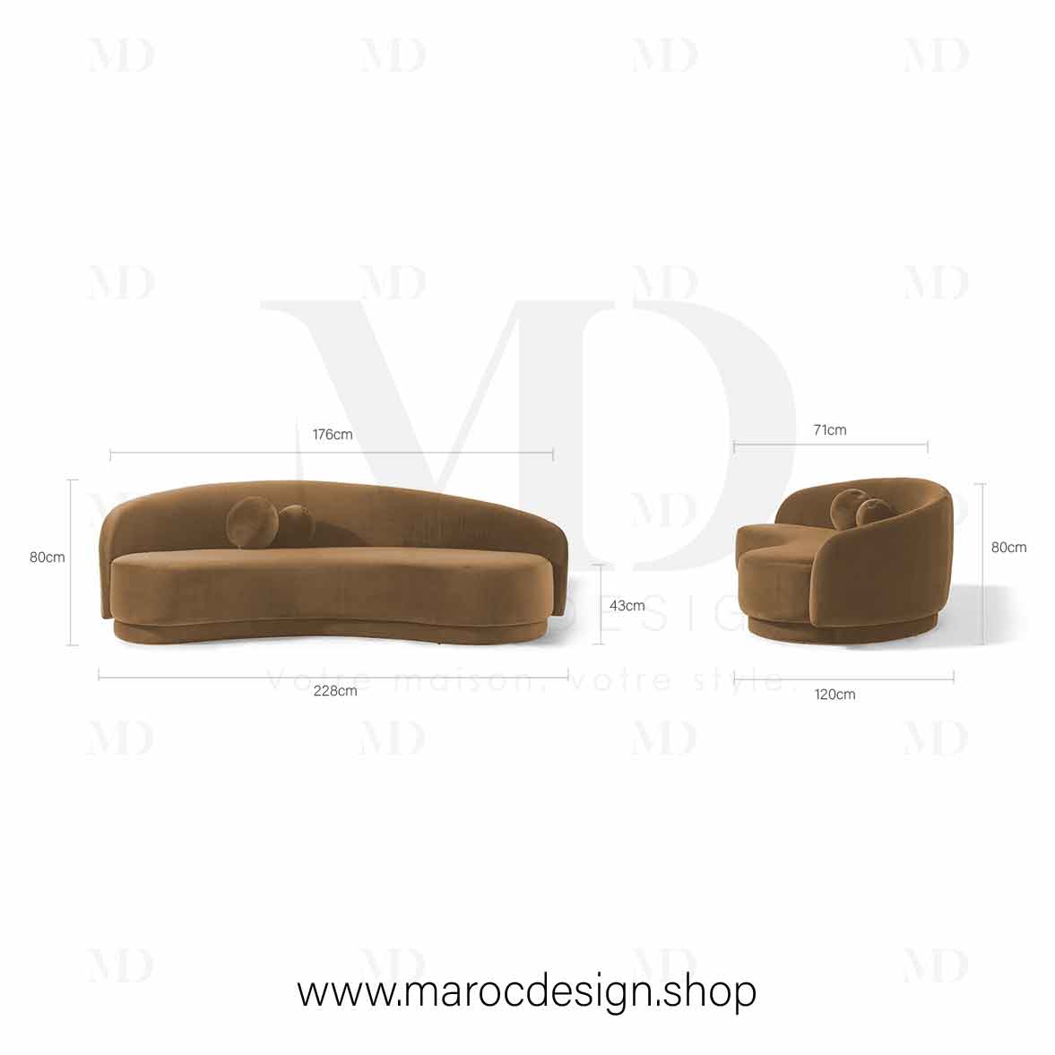 Canapé ALEXIS 3 Places en Velours Beige | Design Moderne & Confort Haut de Gamme - Maroc Design