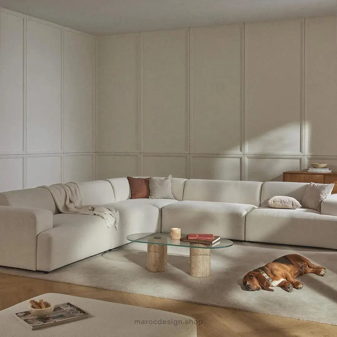 Canapé L MELVANA 5 PLACES XXL Blanc Crème – Modulable | Maroc Design-canapé, fauteil, Pouf, Meridienne-Maroc Design-Maroc Design