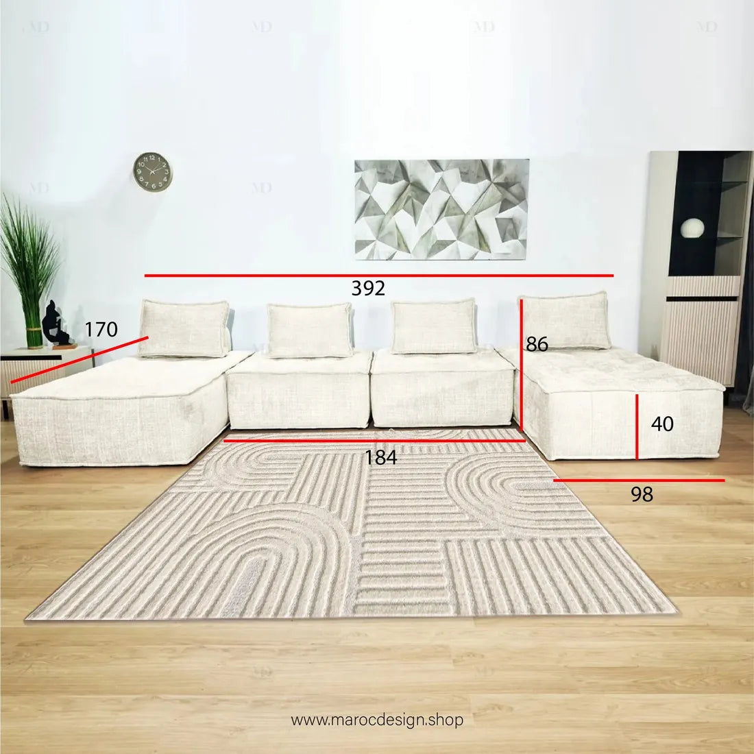 Canapé Modulable MAYVA en Écru – Élégance et Confort | Maroc Design-canapé, fauteil, Pouf, Meridienne-Maroc Design-Pack 2C 2M-Maroc Design
