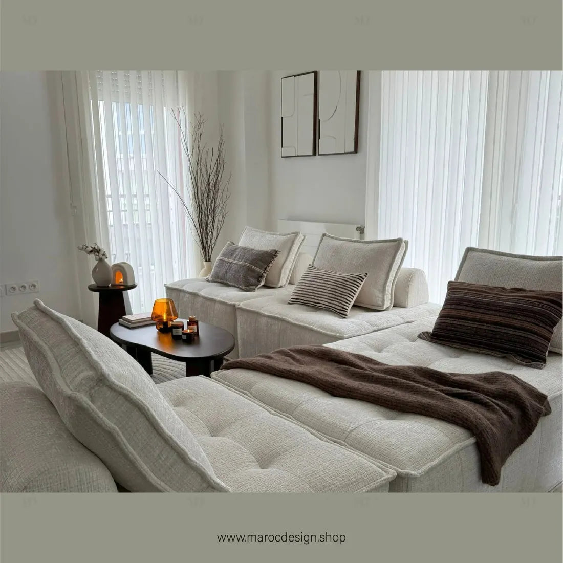 Canapé Modulable MAYVA en Écru – Élégance et Confort | Maroc Design-canapé, fauteil, Pouf, Meridienne-Maroc Design-Pack 2C 2M-Maroc Design