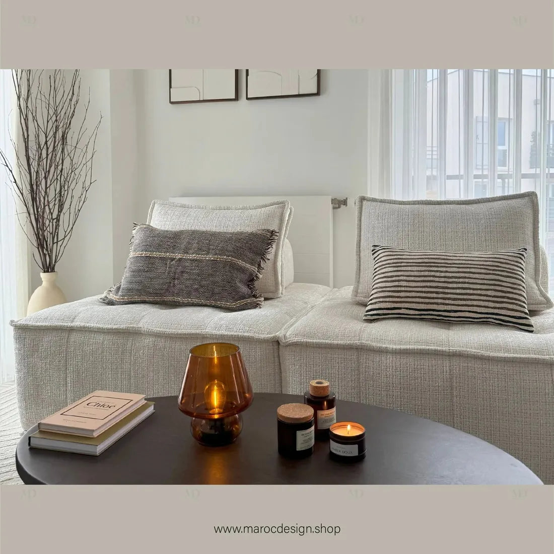 Canapé Modulable MAYVA en Écru – Élégance et Confort | Maroc Design-canapé, fauteil, Pouf, Meridienne-Maroc Design-Pack 2C 2M-Maroc Design
