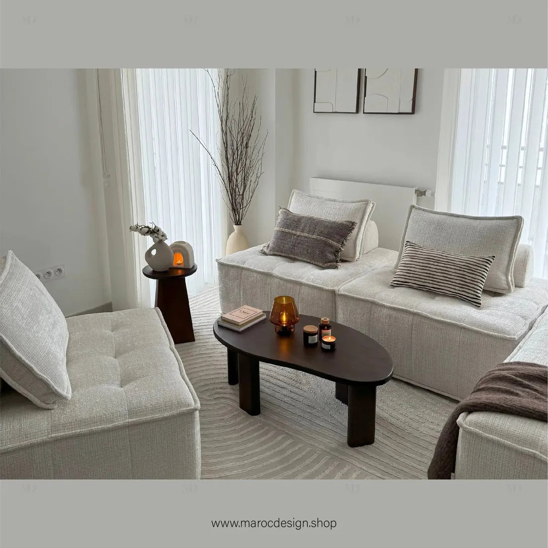 Canapé Modulable MAYVA en Écru – Élégance et Confort | Maroc Design-canapé, fauteil, Pouf, Meridienne-Maroc Design-Pack 2C 2M-Maroc Design