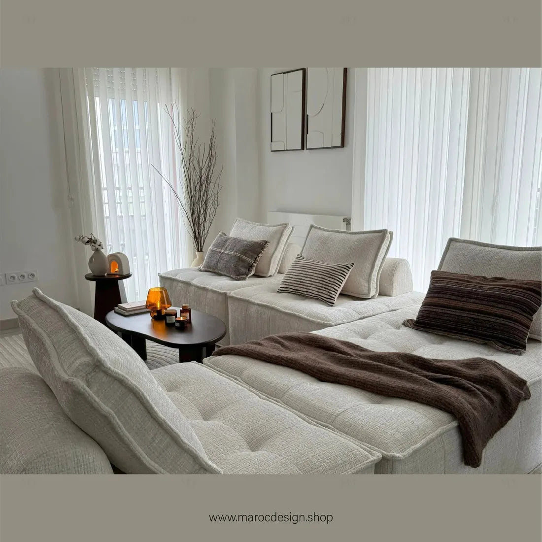 Canapé Modulable MAYVA en Écru – Élégance et Confort | Maroc Design-canapé, fauteil, Pouf, Meridienne-Maroc Design-Pack 2C 2M-Maroc Design