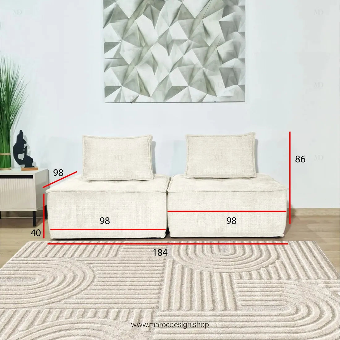 Canapé Modulable MAYVA en Écru – Élégance et Confort | Maroc Design-canapé, fauteil, Pouf, Meridienne-Maroc Design-Pack 2C 2M-Maroc Design