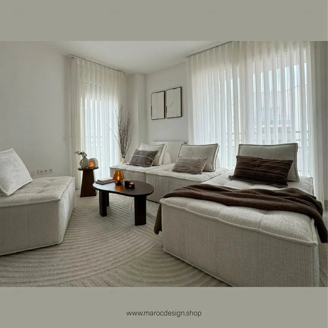 Canapé Modulable MAYVA en Écru – Élégance et Confort | Maroc Design-canapé, fauteil, Pouf, Meridienne-Maroc Design-Pack 2C 2M-Maroc Design