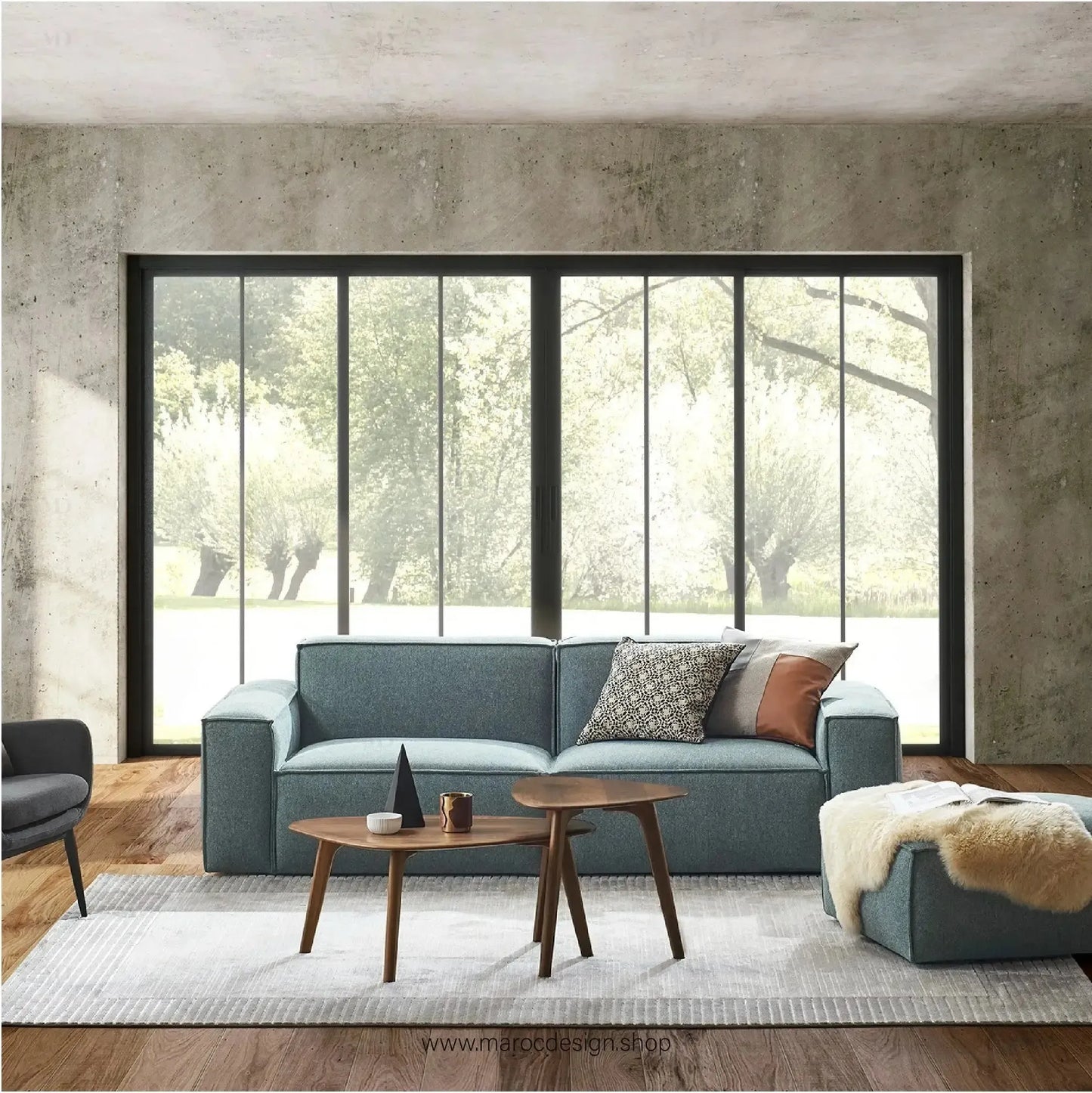 Canapé avec Accoudoir Droit BOXTER - Élégance Moderne et Modulabilité-canapé, fauteil, Meridienne,-Maroc Design-Noir-Maroc Design