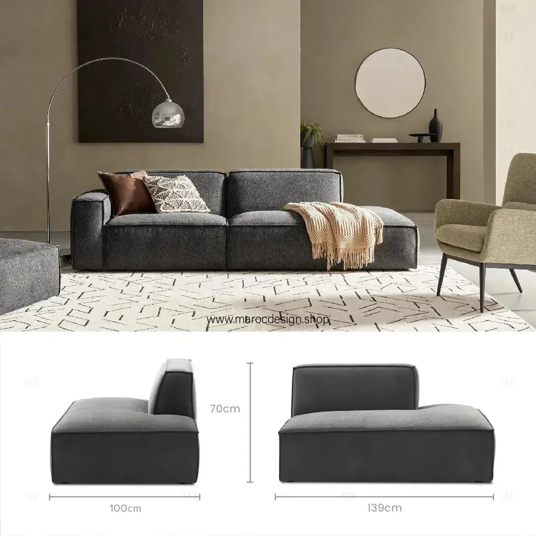 Canapé avec Accoudoir Droit BOXTER - Élégance Moderne et Modulabilité-canapé, fauteil, Meridienne,-Maroc Design-Noir-Maroc Design