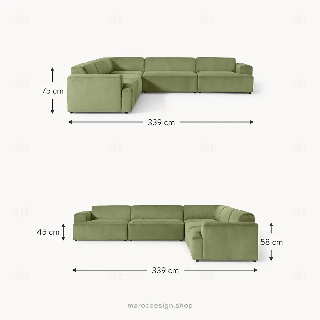 Canapé d'Angle Modulable MELVANA XXL Vert Olive – Confort & Élégance | Maroc Design-canapé, fauteil, Pouf, Meridienne-Maroc Design-Maroc Design