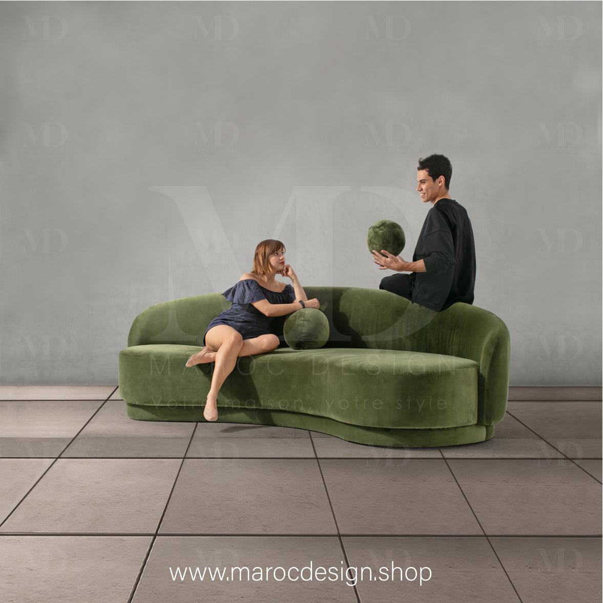 Canapé ALEXIS 3 Places Velours Vert – Design Moderne & Confort Premium | Maroc Design