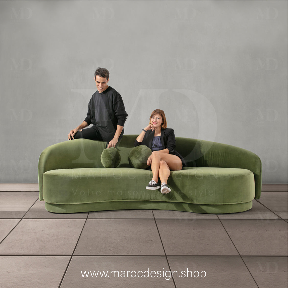 Canapé ALEXIS 3 Places Velours Vert – Design Moderne & Confort Premium | Maroc Design