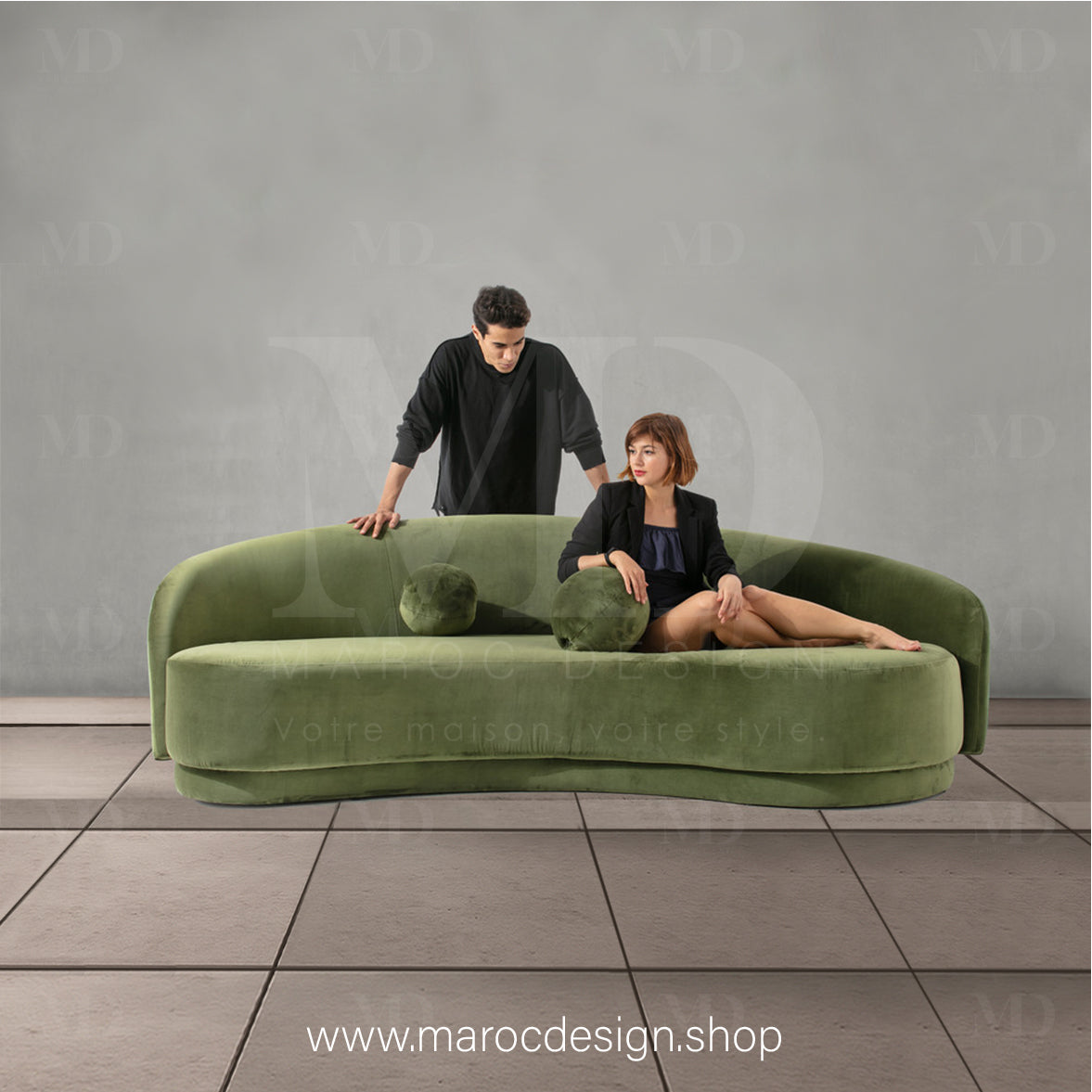 Canapé ALEXIS 3 Places Velours Vert – Design Moderne & Confort Premium | Maroc Design