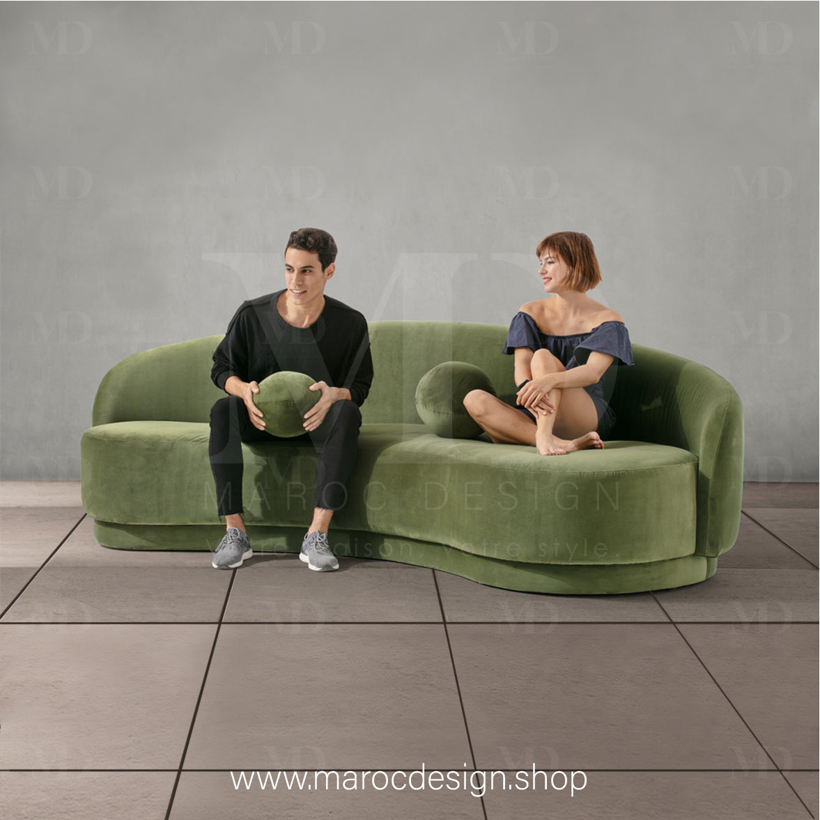 Canapé ALEXIS 3 Places Velours Vert – Design Moderne & Confort Premium | Maroc Design