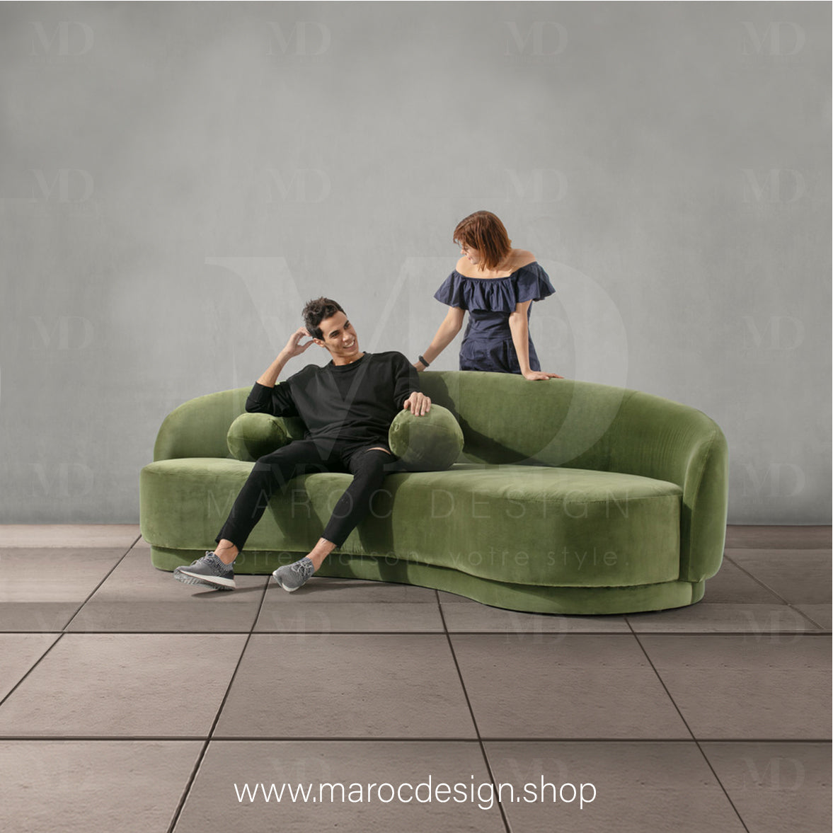 Canapé ALEXIS 3 Places Velours Vert – Design Moderne & Confort Premium | Maroc Design