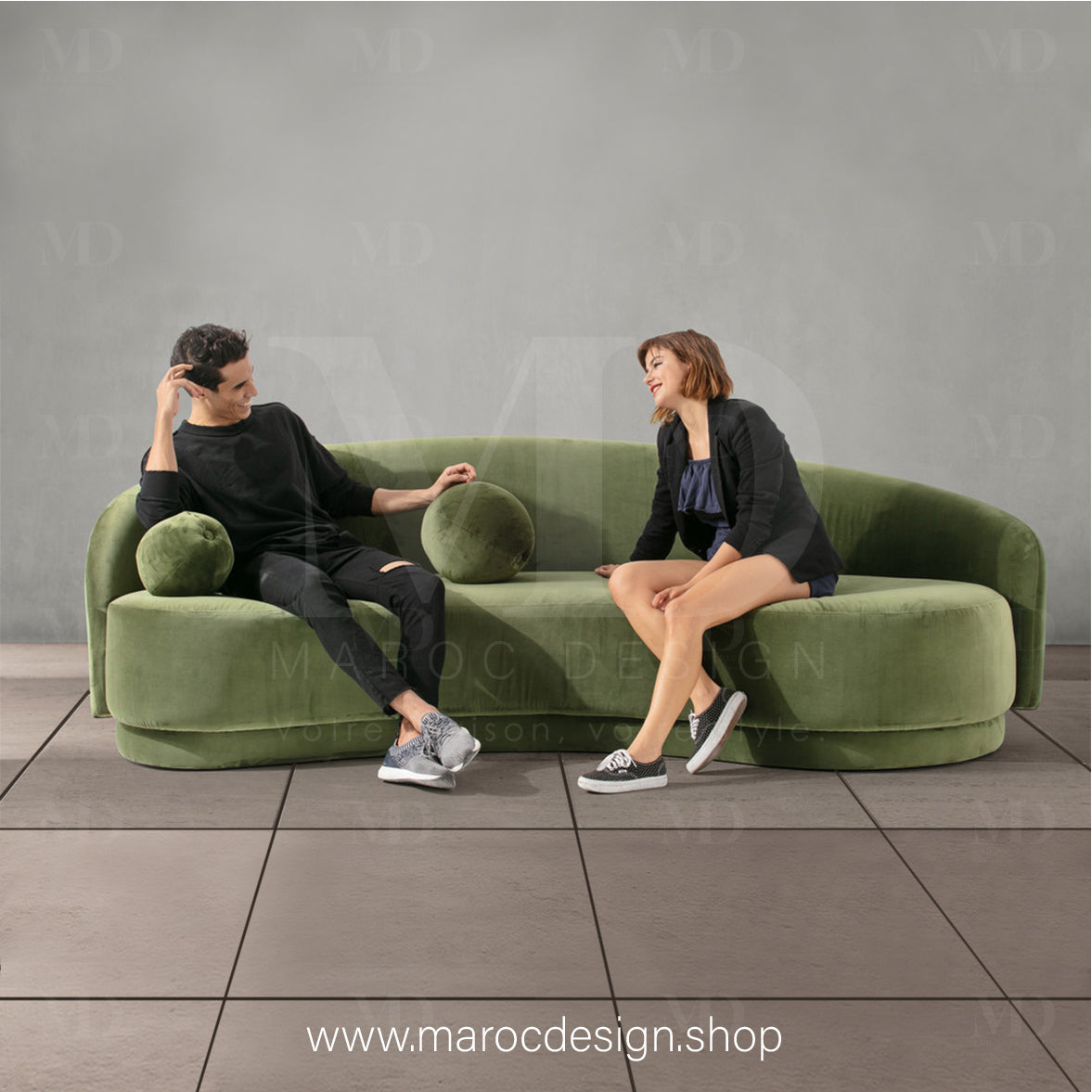 Canapé ALEXIS 3 Places Velours Vert – Design Moderne & Confort Premium | Maroc Design
