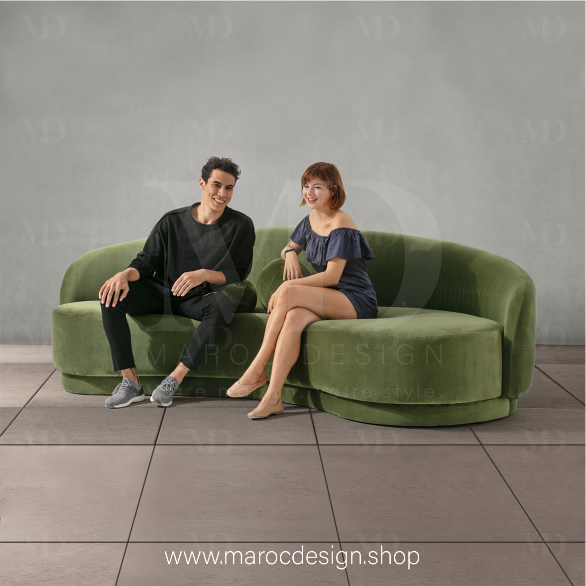 Canapé ALEXIS 3 Places Velours Vert – Design Moderne & Confort Premium | Maroc Design
