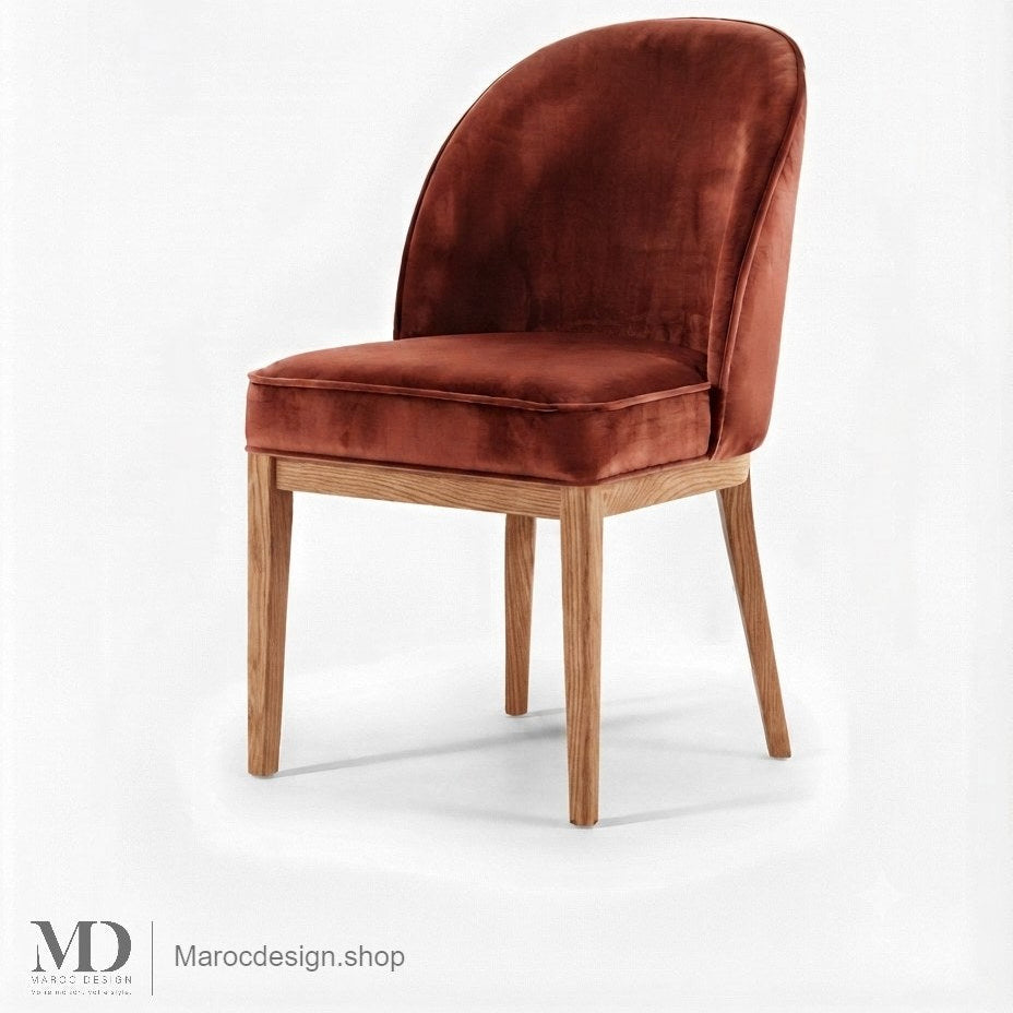 Chaise CORDOBA en velours terracotta avec pieds en chêne clair