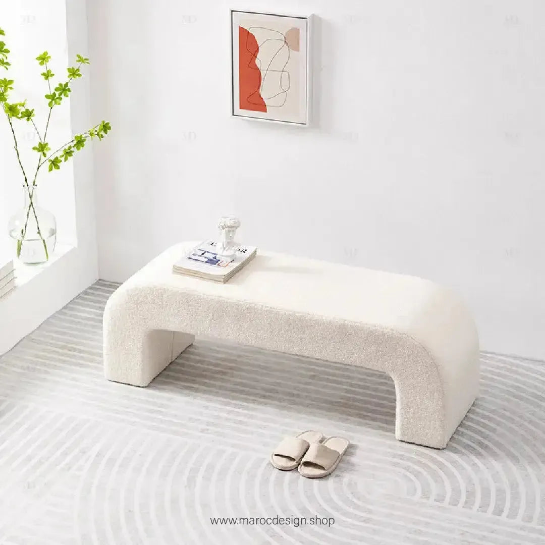 DARLOOD – Tabouret en Tissu Bouclette pour Changer de Chaussures Confort et Élégance par Maroc Design-Banc, Tabouret, Chambre, Réception-Maroc Design-Blanc-Maroc Design