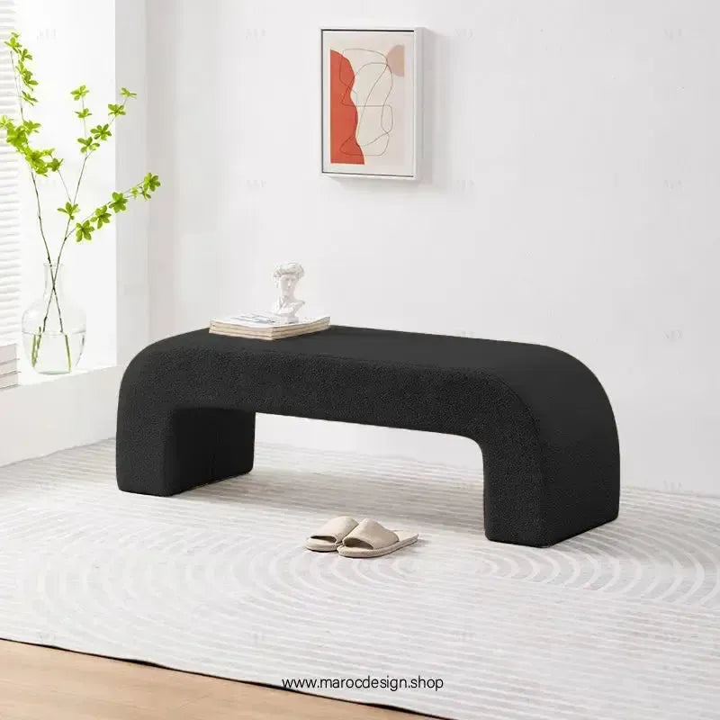 DARLOOD – Tabouret en Tissu Bouclette pour Changer de Chaussures Confort et Élégance par Maroc Design-Banc, Tabouret, Chambre, Réception-Maroc Design-Noir-Maroc Design
