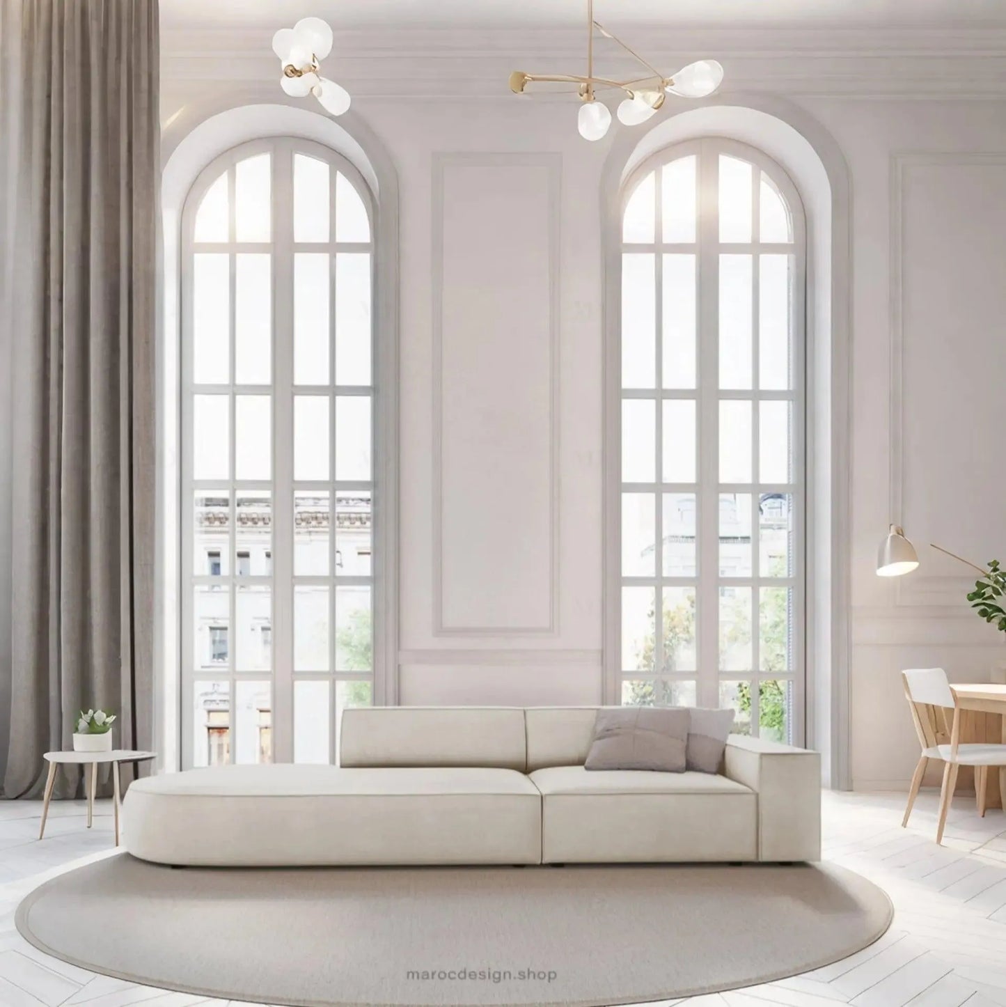 JODIE -3- places_Beige Claire Canapé-modulaire Salon Séjour-canapé, fauteil, Pouf, Meridienne-Maroc Design-Beige Claire-Droite-Maroc Design