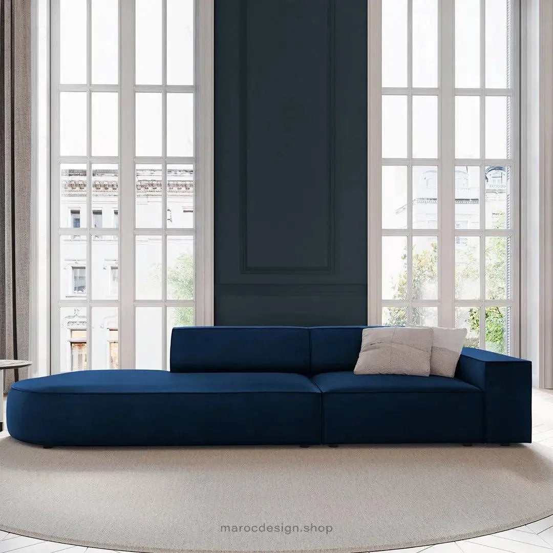 JODIE -3- places_Bleu Royal Canapé-modulaire Salon Séjour-canapé, fauteil, Pouf, Meridienne-Maroc Design-Bleu-Droite-Maroc Design