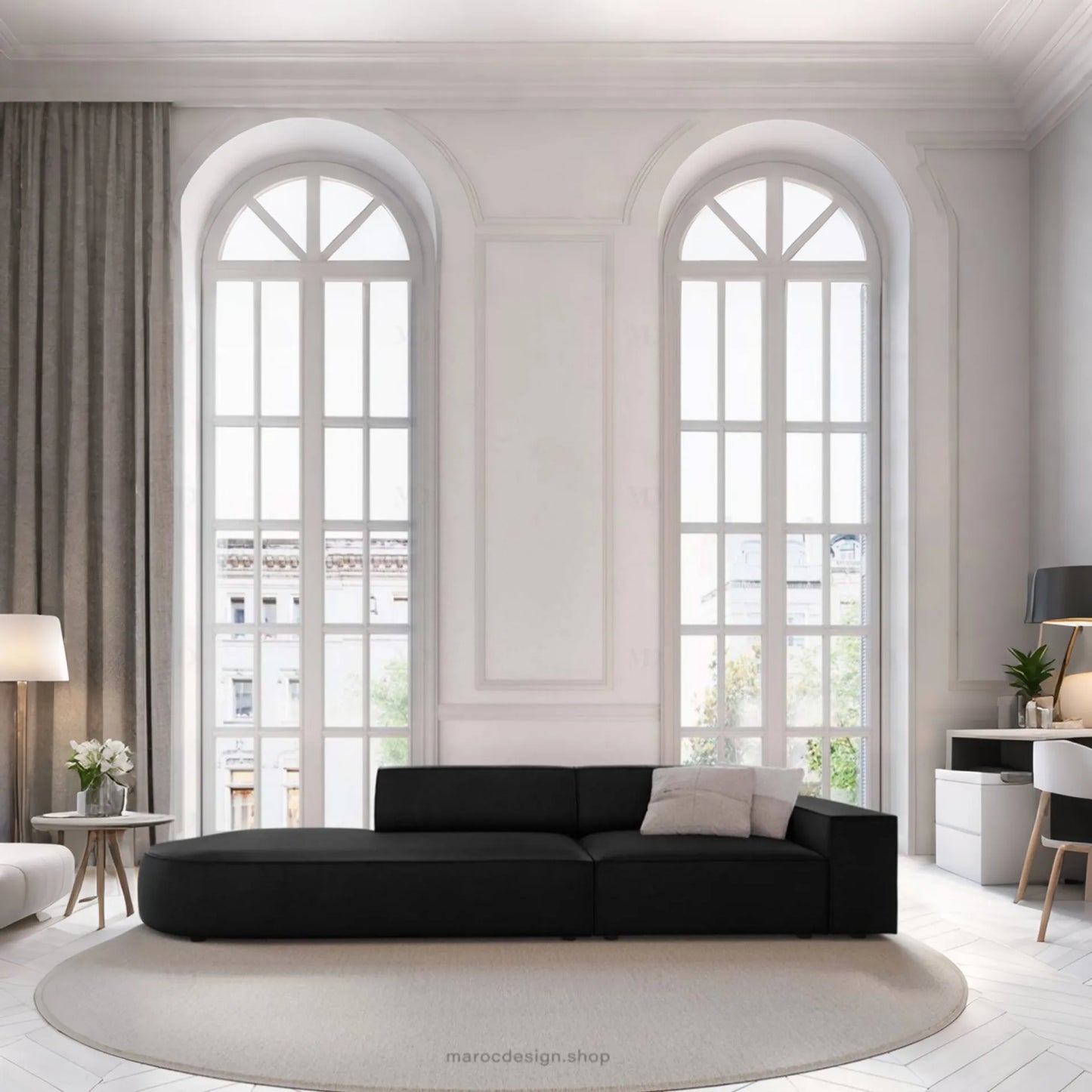 JODIE -3- places_Noir Canapé-modulaire Salon Séjour-canapé, fauteil, Pouf, Meridienne-Maroc Design-Noir-Droite-Maroc Design
