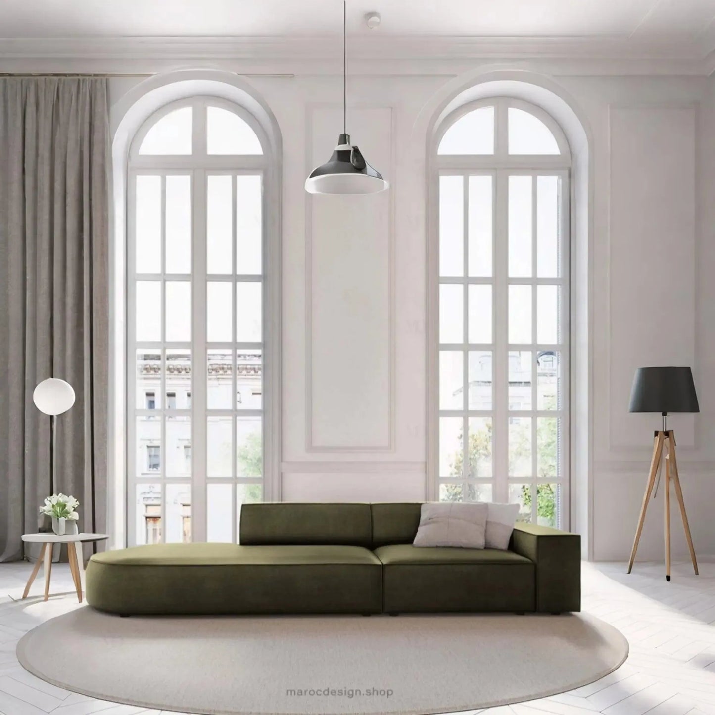 JODIE -3- places_Vert Canapé-modulaire Salon Séjour-canapé, fauteil, Pouf, Meridienne-Maroc Design-Noir-Droite-Maroc Design