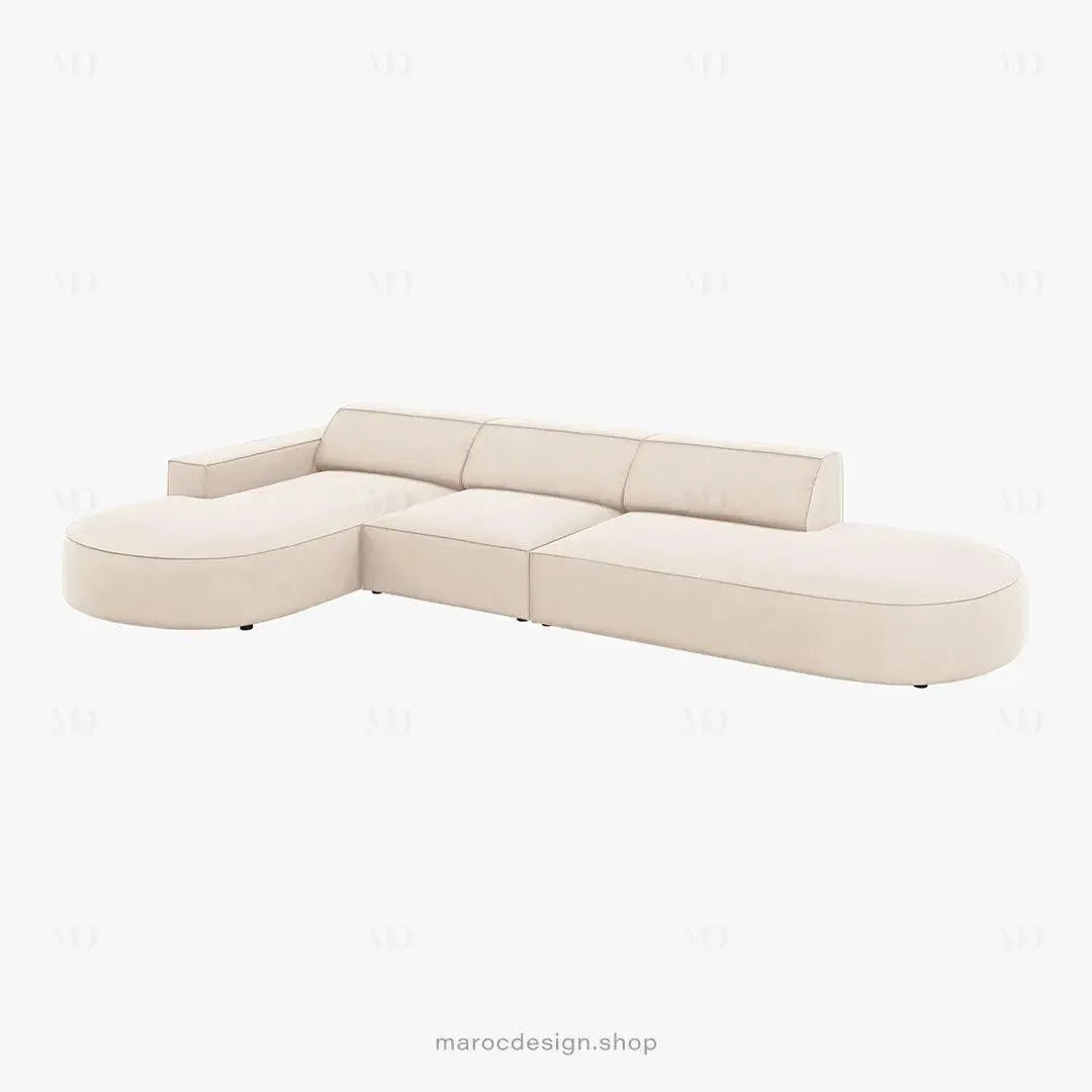 JODIE -4- places _ Beige Clair Canapé-modulaire, Salon Séjour-canapé, fauteil, Pouf, Meridienne-Maroc Design-Beige Claire-Droite-Maroc Design