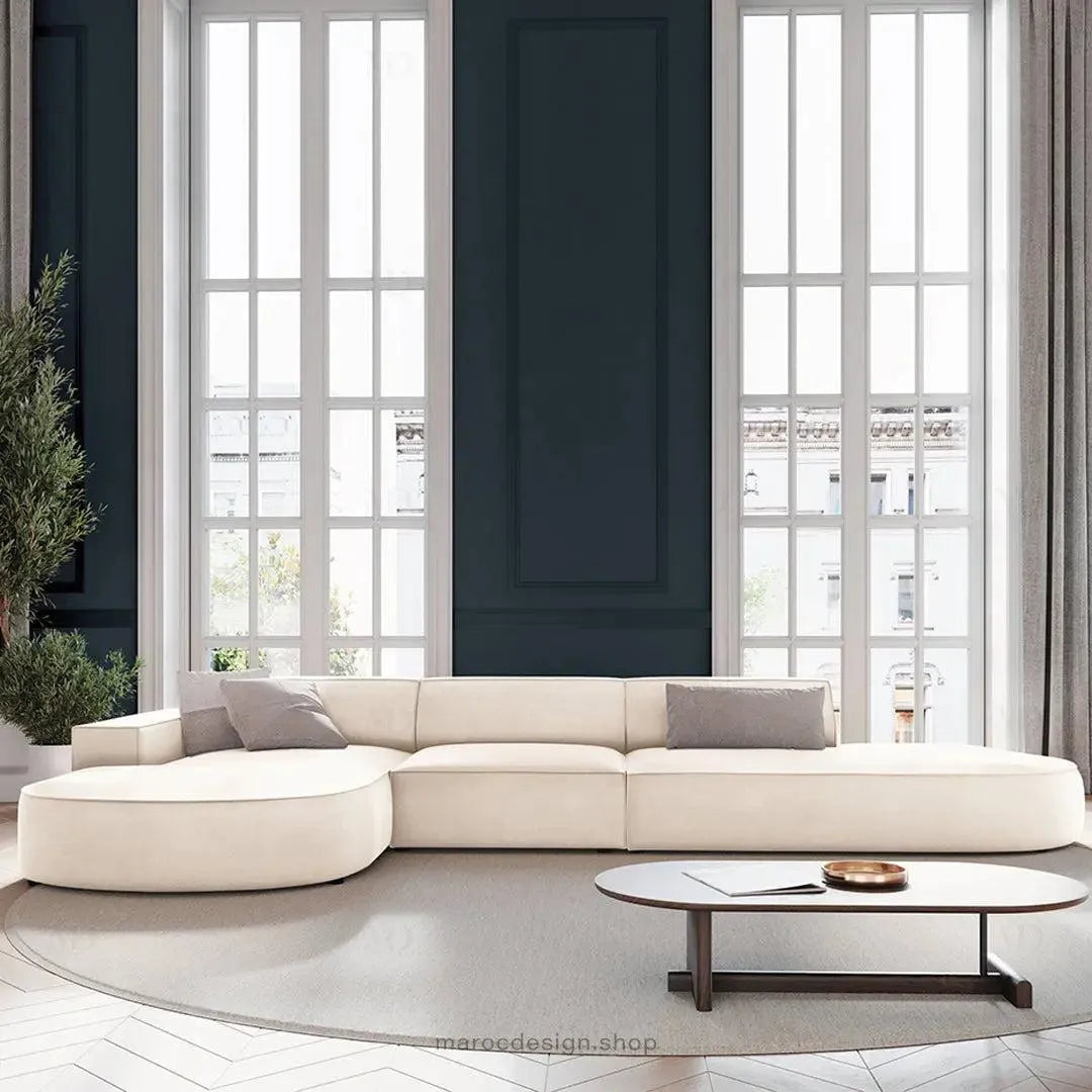 JODIE -4- places _ Beige Clair Canapé-modulaire, Salon Séjour-canapé, fauteil, Pouf, Meridienne-Maroc Design-Beige Claire-Gauche-Maroc Design