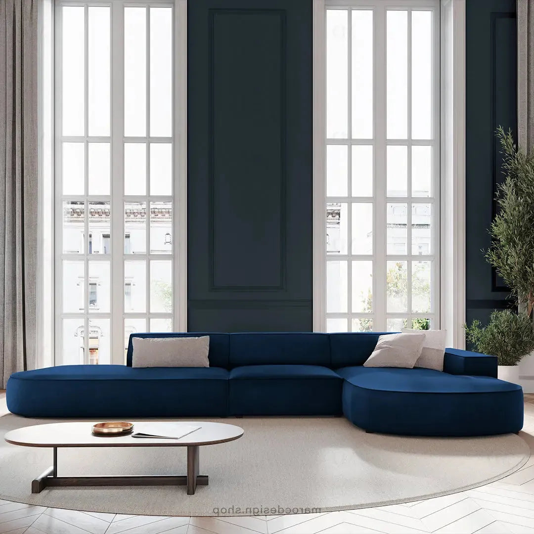 JODIE -4- places _ Bleu Royal Canapé-modulaire, Salon Séjour-canapé, fauteil, Pouf, Meridienne-Maroc Design-Beige Foncé-Droite-Maroc Design
