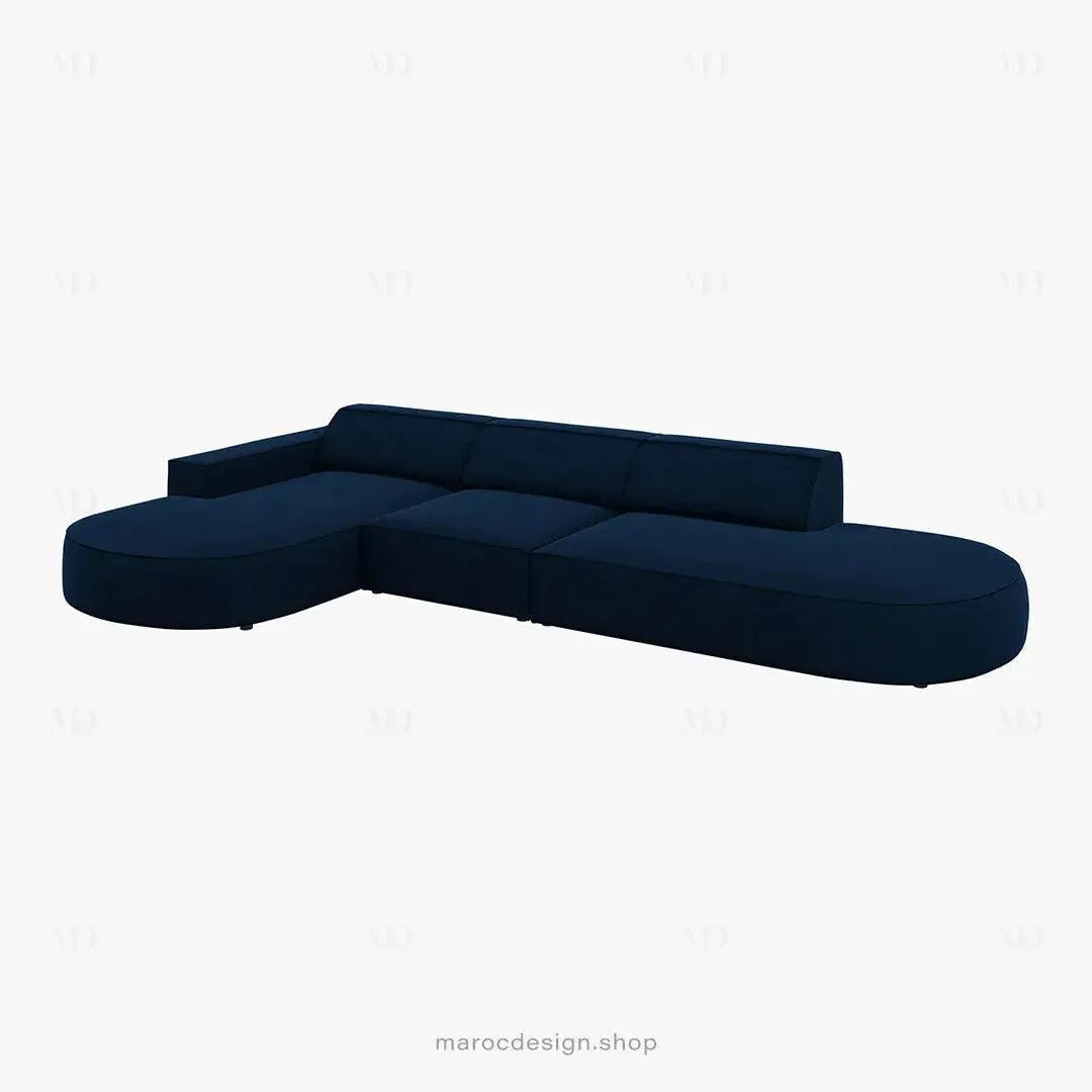 JODIE -4- places _ Bleu Royal Canapé-modulaire, Salon Séjour-canapé, fauteil, Pouf, Meridienne-Maroc Design-Beige Foncé-Droite-Maroc Design