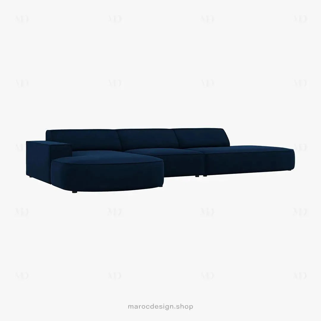 JODIE -4- places _ Bleu Royal Canapé-modulaire, Salon Séjour-canapé, fauteil, Pouf, Meridienne-Maroc Design-Beige Foncé-Droite-Maroc Design