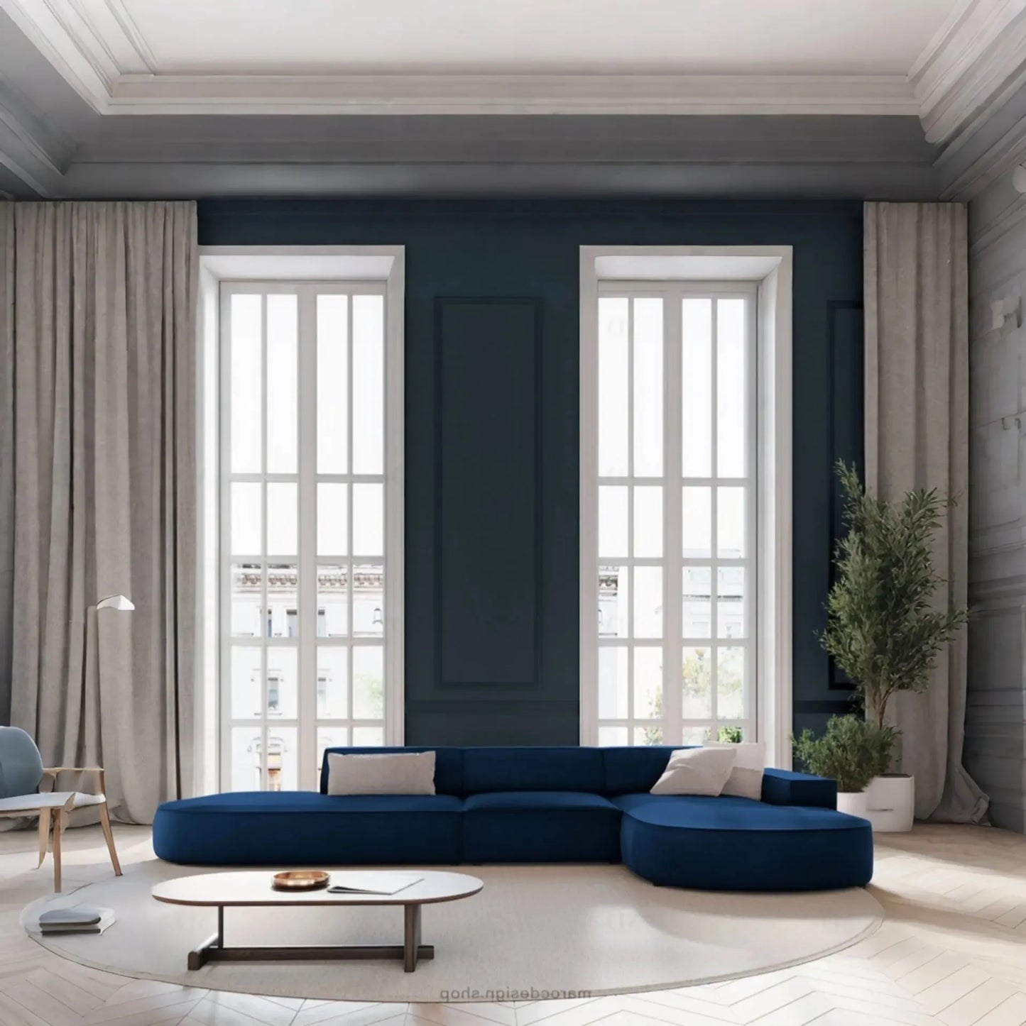 JODIE -4- places _ Bleu Royal Canapé-modulaire, Salon Séjour-canapé, fauteil, Pouf, Meridienne-Maroc Design-Beige Foncé-Droite-Maroc Design