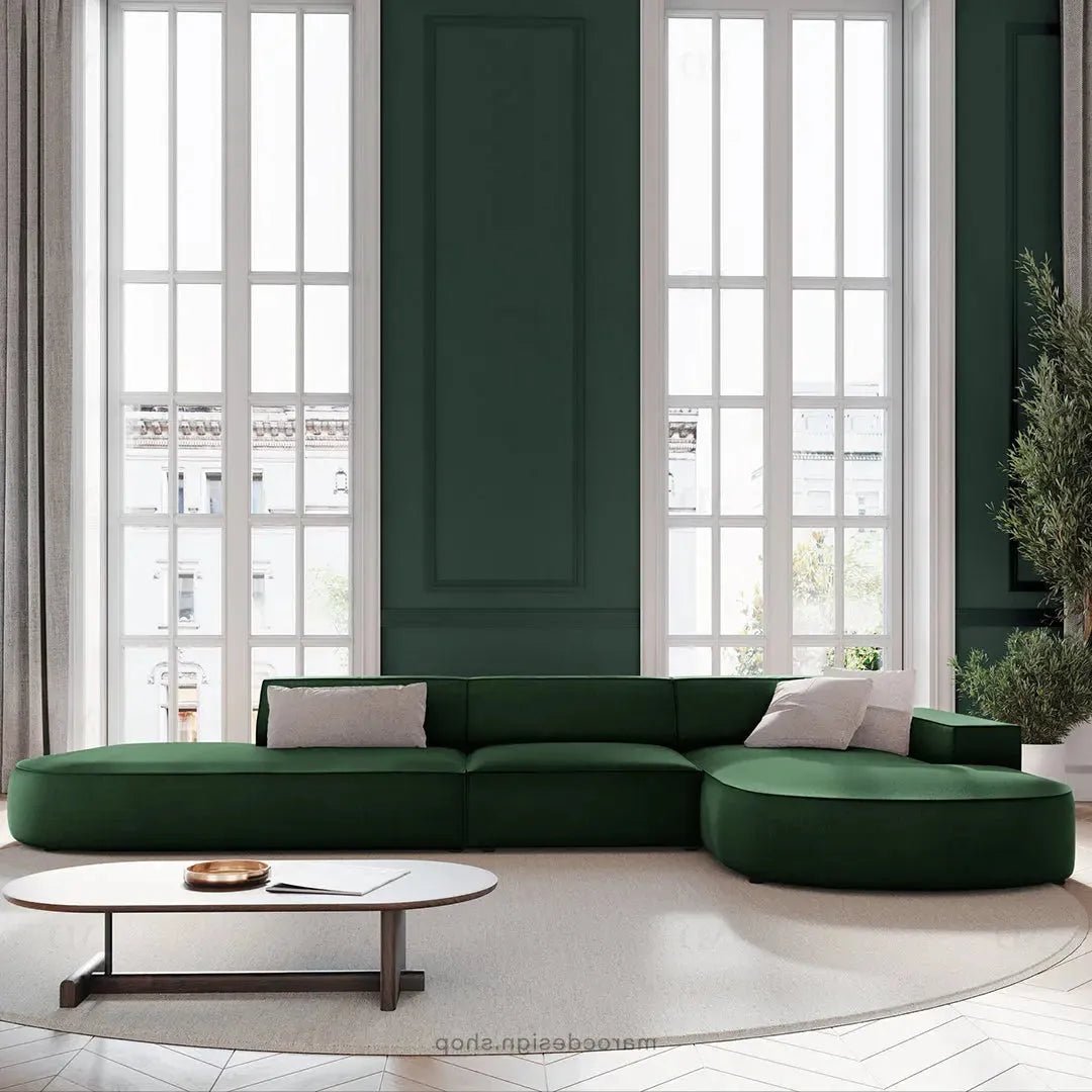 JODIE -4- places _ Vert bouteille Canapé-modulaire, Salon Séjour-canapé, fauteil, Pouf, Meridienne-Maroc Design-Vert Bouteille-Droite-Maroc Design