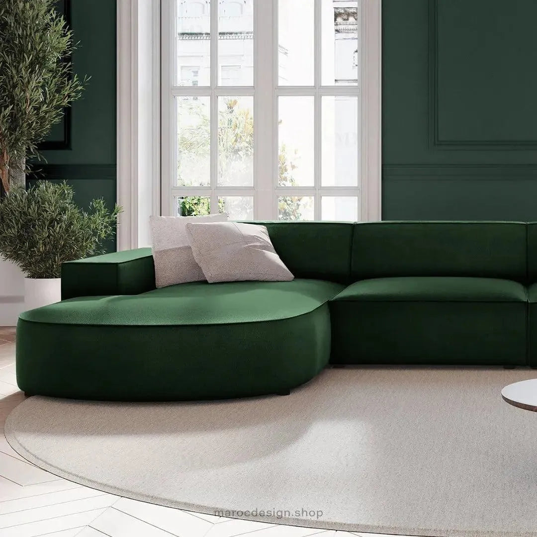 JODIE -4- places _ Vert bouteille Canapé-modulaire, Salon Séjour-canapé, fauteil, Pouf, Meridienne-Maroc Design-Vert Bouteille-Droite-Maroc Design