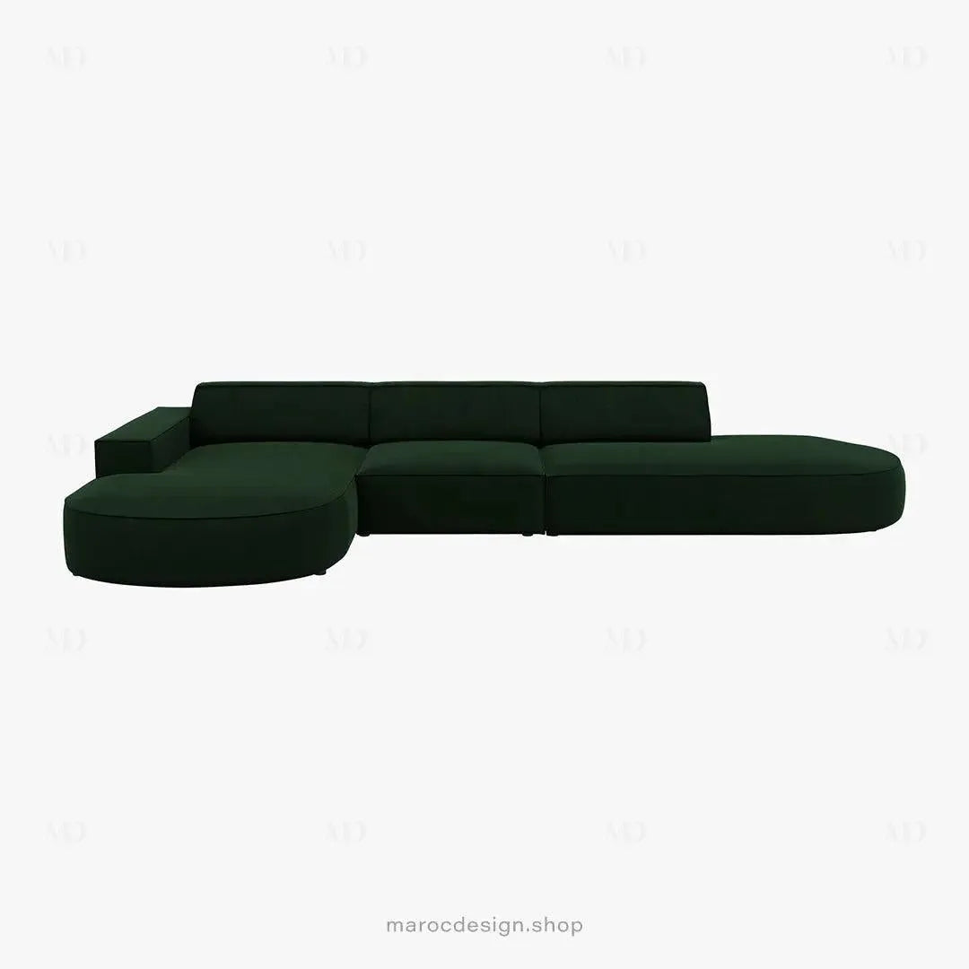 JODIE -4- places _ Vert bouteille Canapé-modulaire, Salon Séjour-canapé, fauteil, Pouf, Meridienne-Maroc Design-Vert Bouteille-Droite-Maroc Design