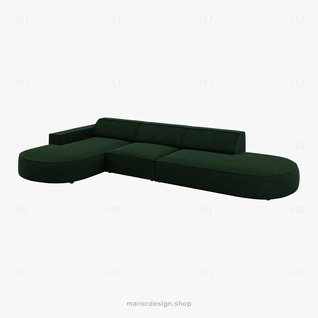 JODIE -4- places _ Vert bouteille Canapé-modulaire, Salon Séjour-canapé, fauteil, Pouf, Meridienne-Maroc Design-Vert Bouteille-Droite-Maroc Design
