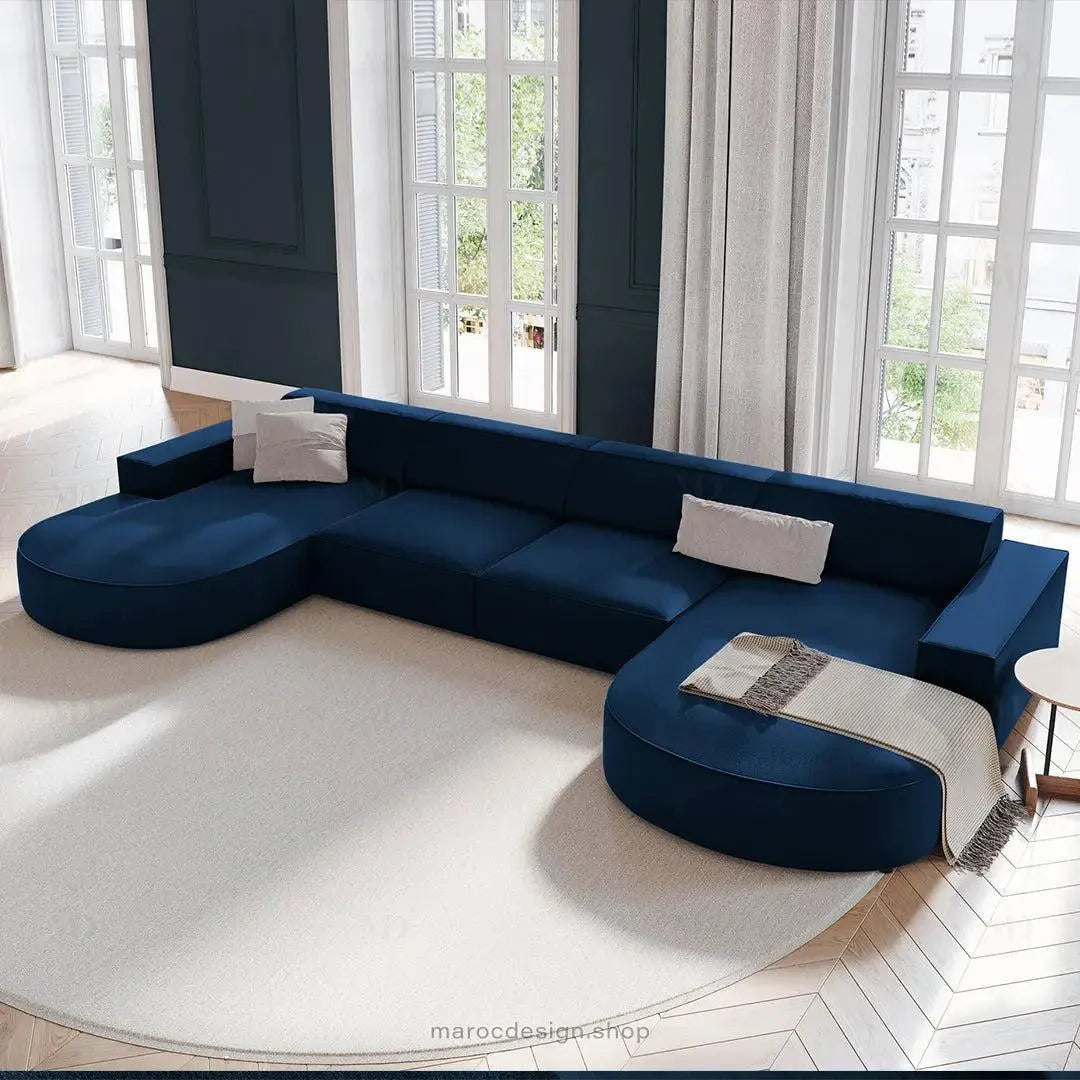 JODIE -6- places (U) _ Bleu Royal Canapé - modulaire, Salon Séjour-canapé, fauteil, Pouf, Meridienne-Maroc Design-Bleu Royal-Maroc Design