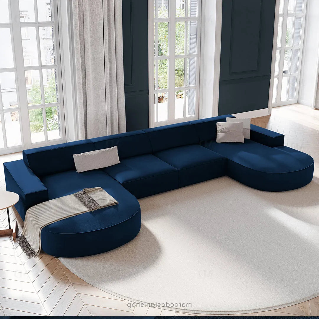 JODIE -6- places (U) _ Bleu Royal Canapé - modulaire, Salon Séjour-canapé, fauteil, Pouf, Meridienne-Maroc Design-Bleu Royal-Maroc Design