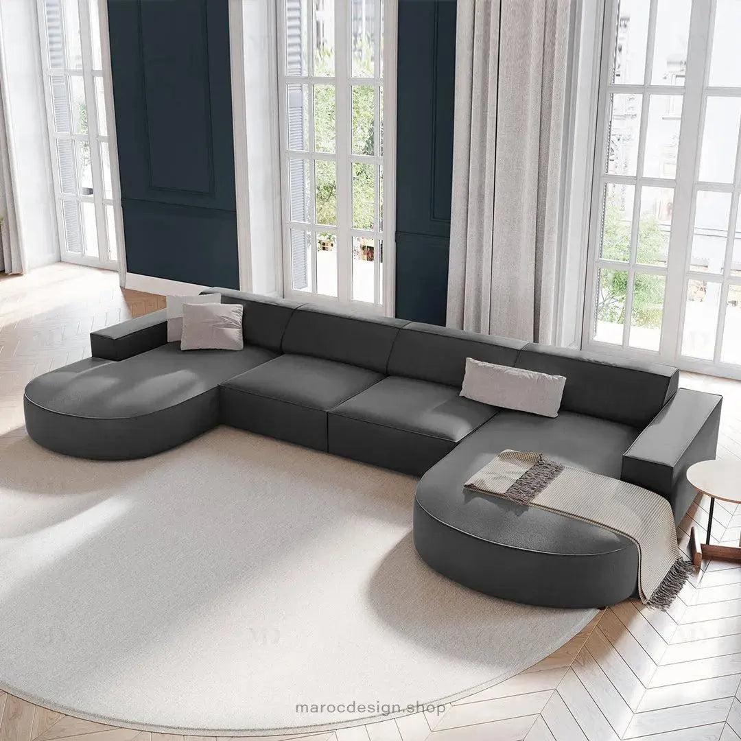 JODIE -6- places (U) _ Gris Canapé - modulaire, Salon Séjour-canapé, fauteil, Pouf, Meridienne-Maroc Design-Gris-Maroc Design
