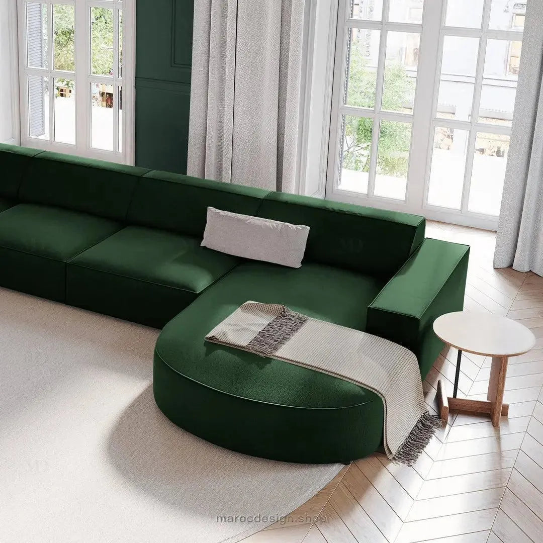 JODIE -6- places (U) _ Vert Bouteille Canapé - modulaire, Salon Séjour-canapé, fauteil, Pouf, Meridienne-Maroc Design-Vert Bouteille-Maroc Design