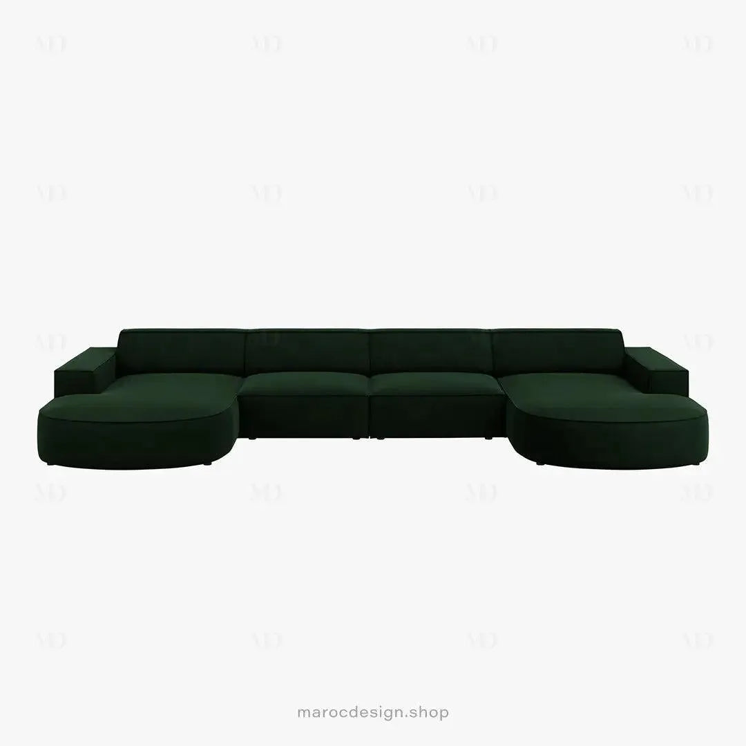 JODIE -6- places (U) _ Vert Bouteille Canapé - modulaire, Salon Séjour-canapé, fauteil, Pouf, Meridienne-Maroc Design-Vert Bouteille-Maroc Design